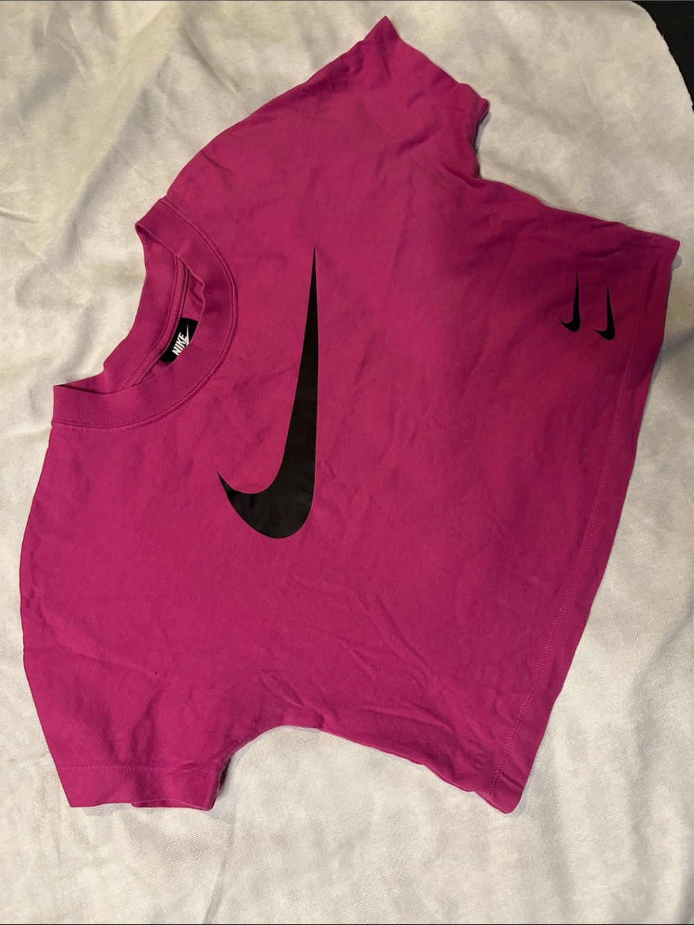 Nike Hot Pink Cropped Tee with Black Swoosh